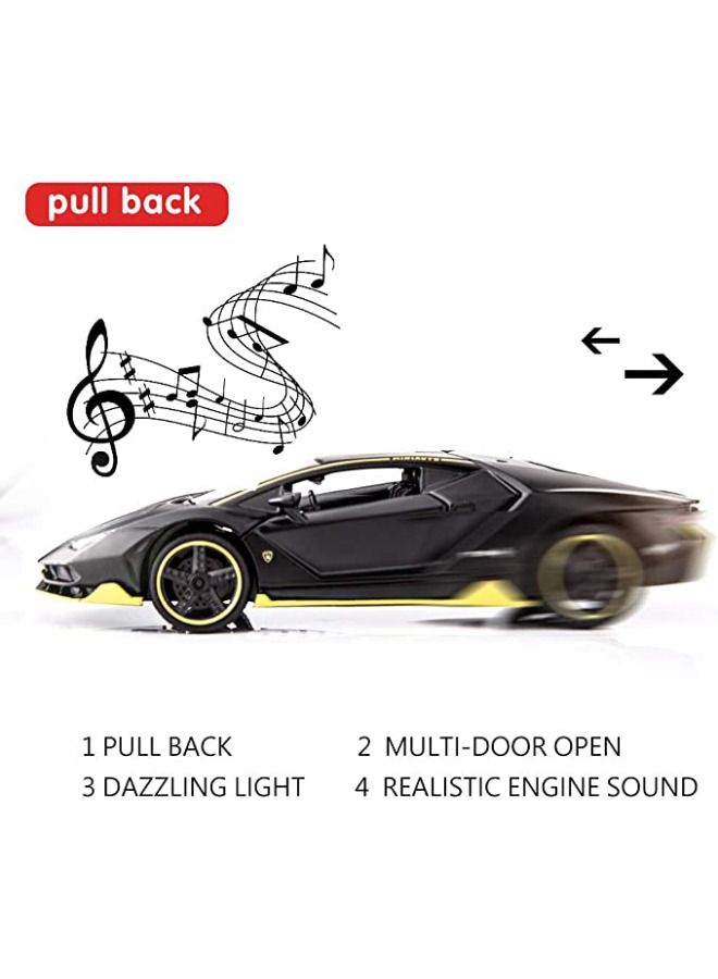 1:32 Lamborghini LP770 Car Model Toy, Zinc Alloy Pull Back Toy Car, Sound and Light Pull Back Model Car for Kids Boy Girl Gift, Black