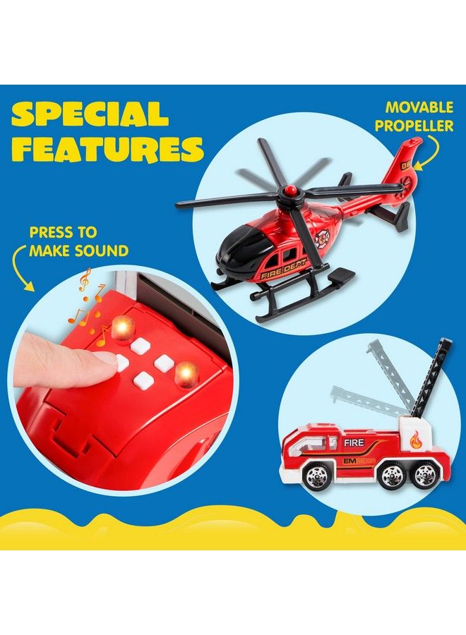 25 In 1 Diecast Fire Truck Vehicle Toy Set With Sounds And Lights, Fire Engine Vehicles In Carrier Truck, Mini Rescue Emergency Fire Truck Car Toy, Birthday Gifts For Over 3 Years Old Boys