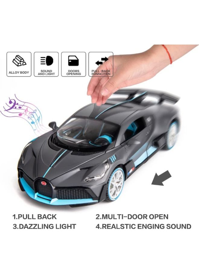 1/32 Bugattii Divo Model Car, Alloy Diecast Pull Back Toy Vehicle with Light and Music, Supercar Toys for Toddlers Kids Children Gift (Dark Gray)