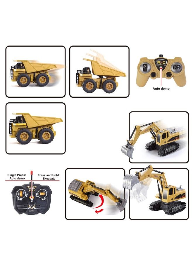 2 Pcs Remote Control Construction Vehicle Toy Set Frictionpowered Rc Excavator & Rc Dump Truck With Lights And Sounds For Imaginative Play Birthday Gifts For Toddlers Boys Girls