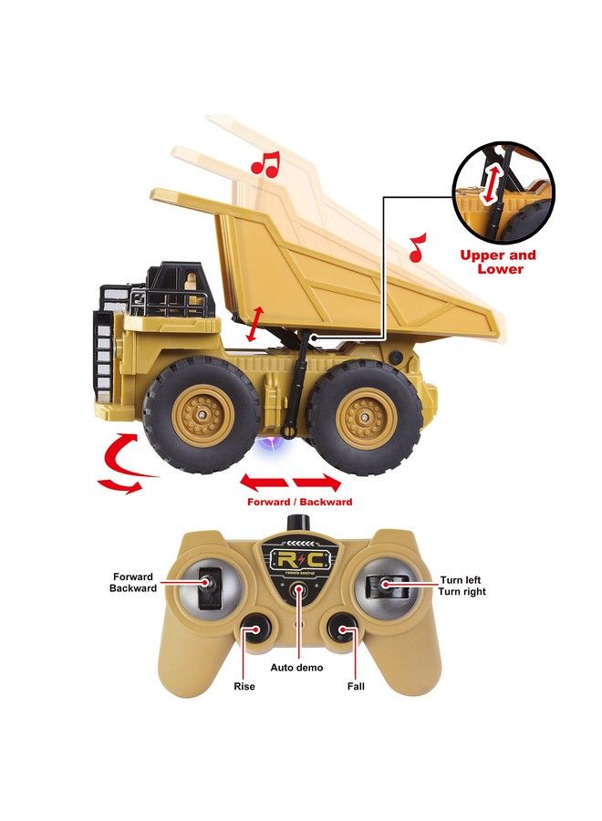 2 Pcs Remote Control Construction Vehicle Toy Set Frictionpowered Rc Excavator & Rc Dump Truck With Lights And Sounds For Imaginative Play Birthday Gifts For Toddlers Boys Girls