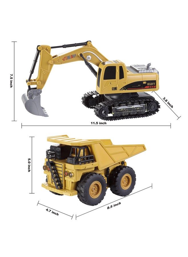 2 Pcs Remote Control Construction Vehicle Toy Set Frictionpowered Rc Excavator & Rc Dump Truck With Lights And Sounds For Imaginative Play Birthday Gifts For Toddlers Boys Girls