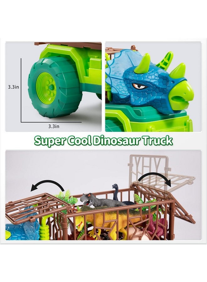 Dinosaur Truck Toys For Toddlers Kids 35 Triceratops Transport Car Carrier Truck With 8 Dino Figures Play Mat Dino Eggs And Trees Capture Jurassic Dinosaurs Play Set For Boys And Girls