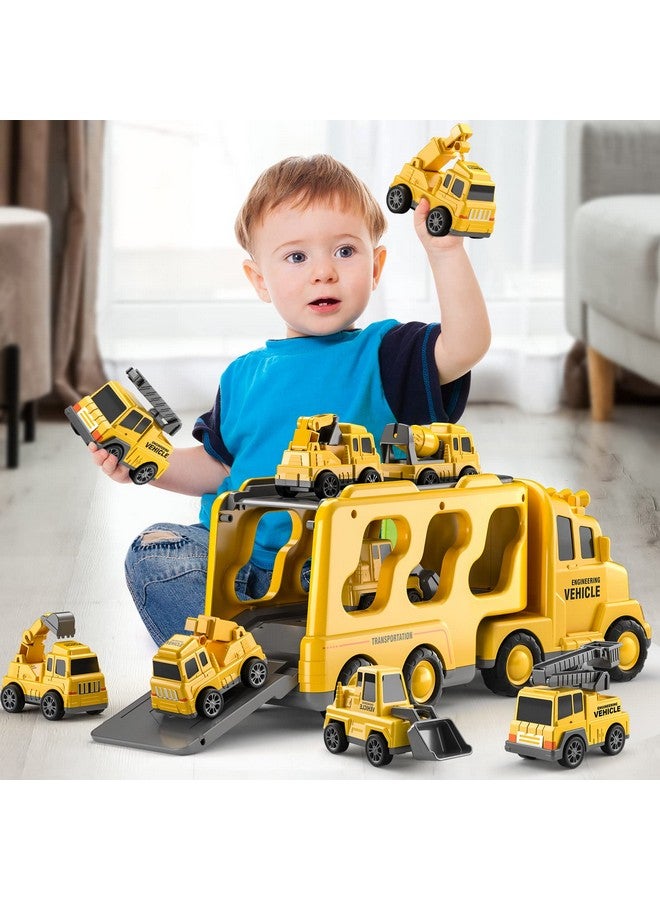 Construction Truck Toys Cars For Toddlers 35 7In1 Friction Power Vehicle Toy 3 4 5 6 Year Old Boys Carrier Transport Trucks Kids Years Car Set Age 39 Boys & Girls