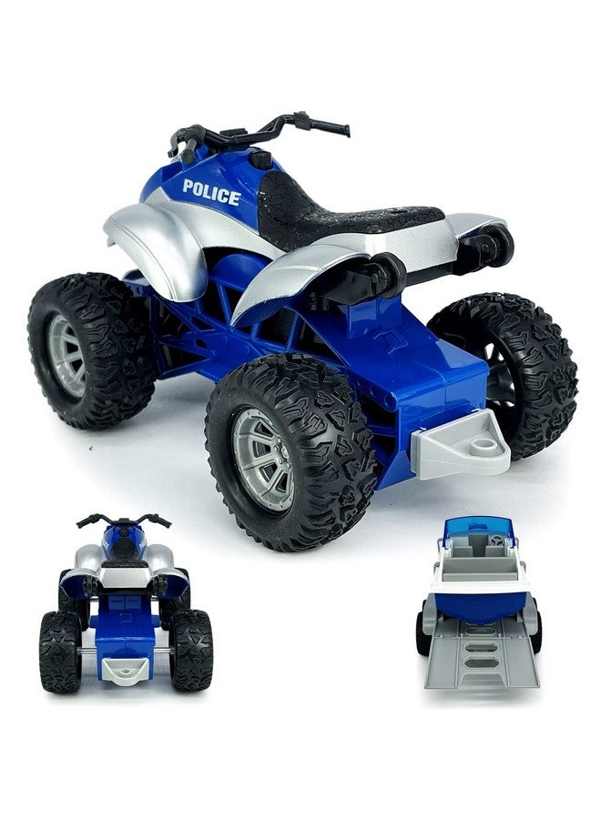 Large Atv Toy With Trailer Speedboat Tow Truck Flatbed Transport Police Motorcycle Toy Vehicle 2 In 1 Playset Light Sound Toys Trucks For Boys 3 4 5 6 7 Years Old Kids Toddlers Birthday Gifts Blue