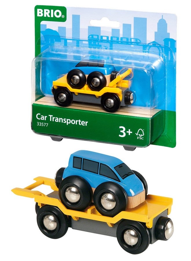 World 33577 Car Transporter 2 Piece Wooden Toy Train Accessory For Kids Ages 3 And Up