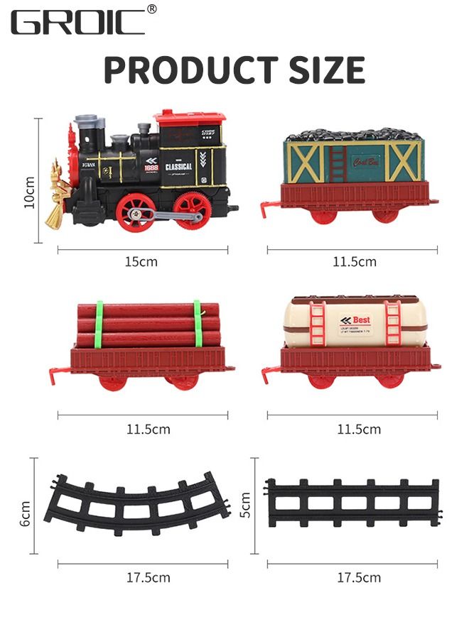 Steam Train Set Electric Train Track Set, Toy Train Set with Steam, Tracks, Lights & Sounds, Steam Locomotive Engine, Train Carriages, Cargo Cars Steam Train Toy Gift for Kids