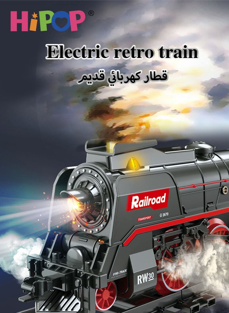 Steam Train Toy Set for Kids,Electric Train Toy with Musical lighting,Simulation Track,Locomotive,Carriages,Trees,Electric Assembly Toy Rail Car