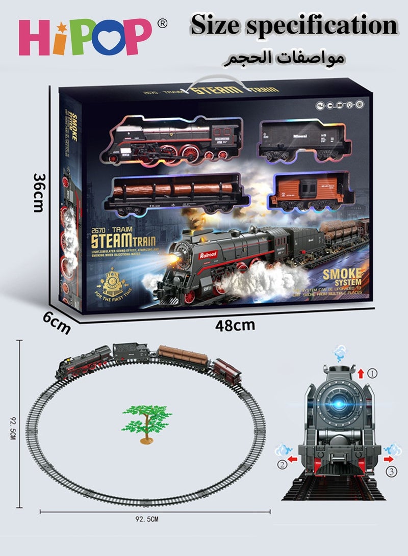 Steam Train Toy Set for Kids,Electric Train Toy with Musical lighting,Simulation Track,Locomotive,Carriages,Trees,Electric Assembly Toy Rail Car