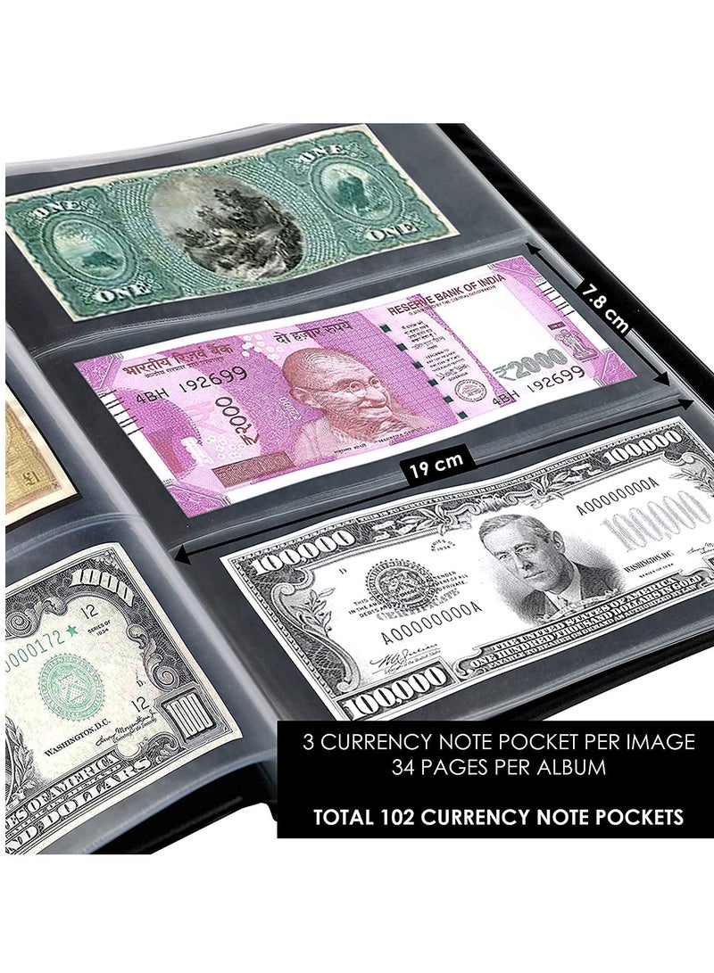 Mahogany Life Currency Album for Notes 102 Pockets Faux Leather Cover