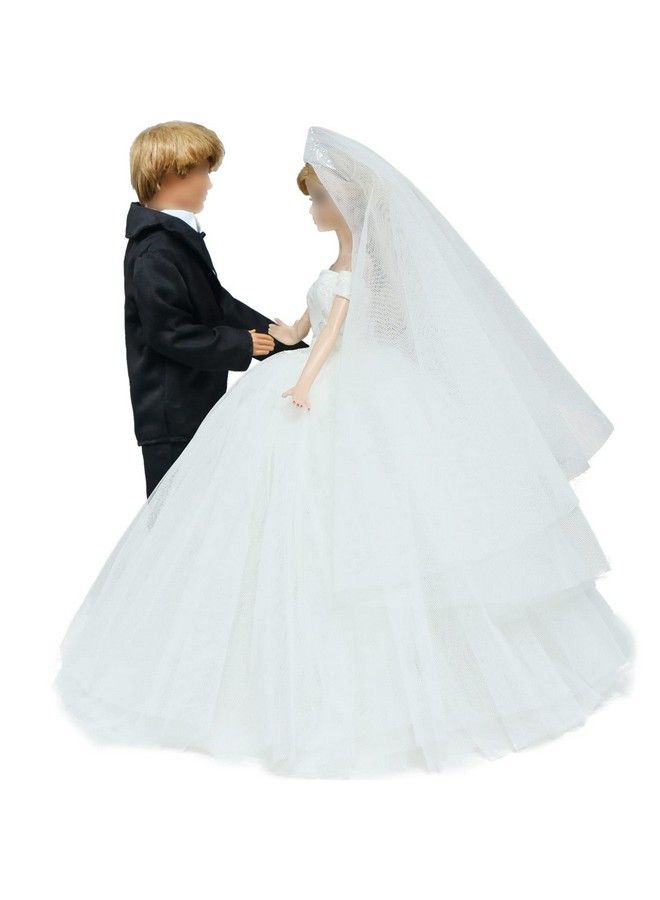 Wedding Set White Dress Bridal Veil And Groom Formal Suit Outfit For Boys Girl 11.5 In. Doll Clothes