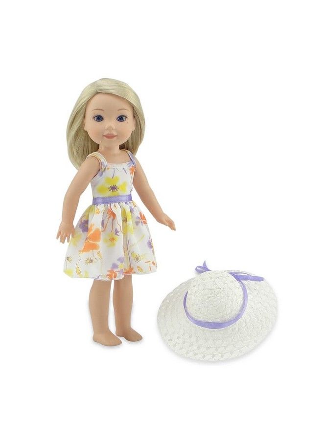 14 Inch Doll Lovely Spring/Summer Chiffon Dress With White Hat ; Compatible With American Girl Wellie Wishers ; 14 In Doll Clothes Dressy Outfit