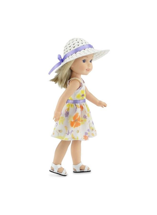 14 Inch Doll Lovely Spring/Summer Chiffon Dress With White Hat ; Compatible With American Girl Wellie Wishers ; 14 In Doll Clothes Dressy Outfit
