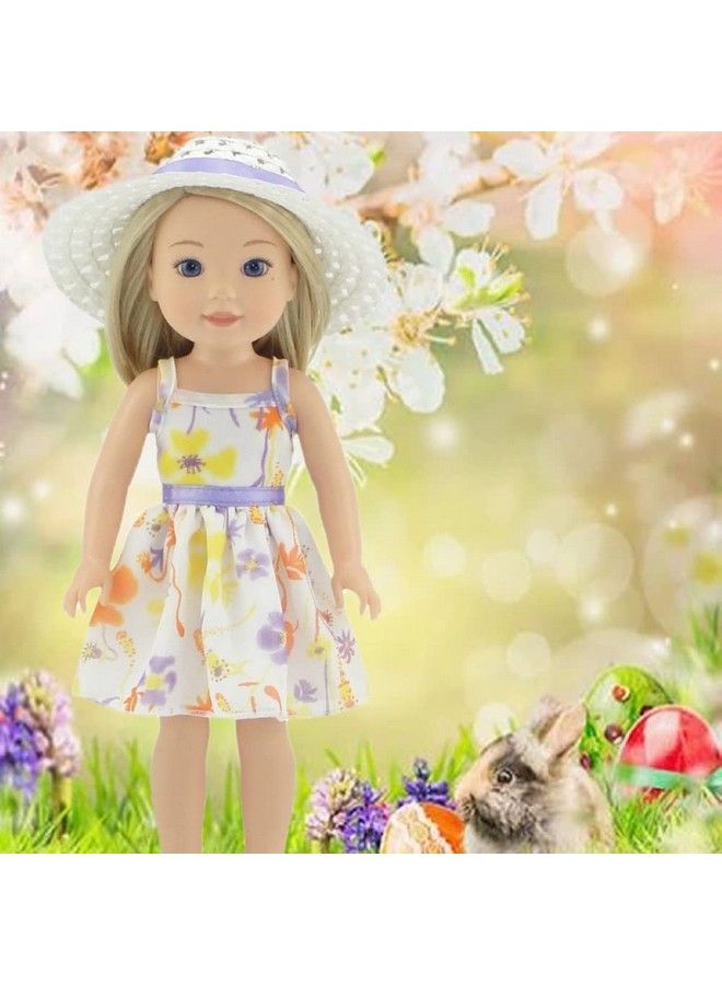14 Inch Doll Lovely Spring/Summer Chiffon Dress With White Hat ; Compatible With American Girl Wellie Wishers ; 14 In Doll Clothes Dressy Outfit