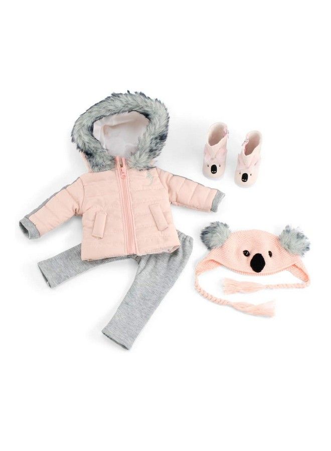 14 Inch Doll 4 Pc Winter Snow Coat Koala Outfit Includes Adorable Knit Hat And Boots Accessories ; Compatible With Wellie Wishers Dolls