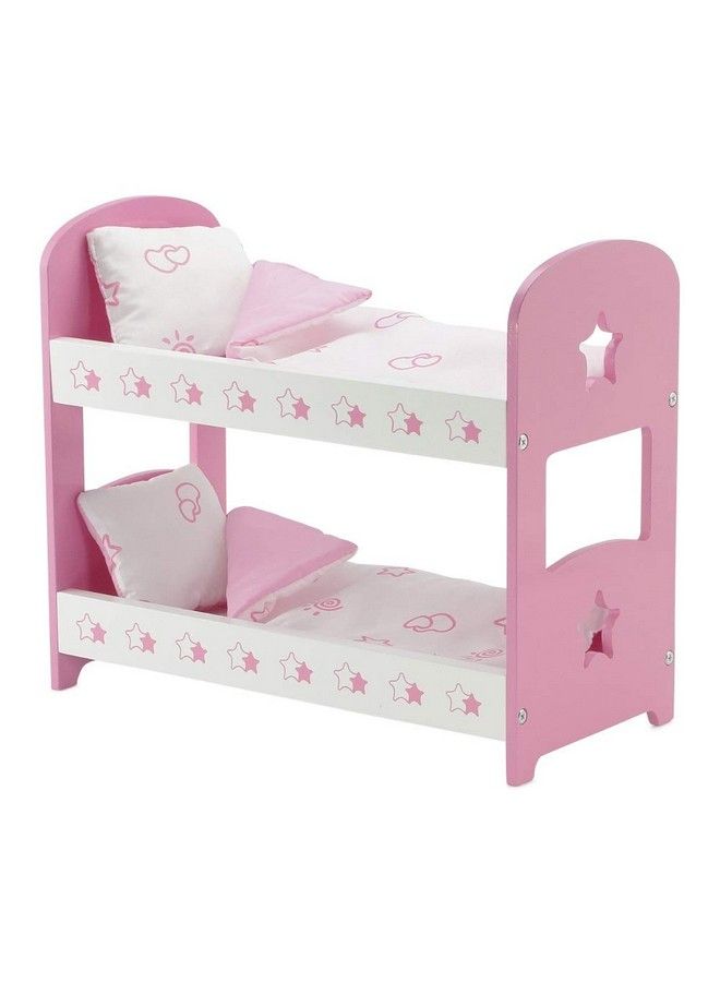 14 Inch Doll Pink And White Bunkbed Bed Bunk With Reversible Bedding Star ; Compatible With American Girl Wellie Wishers Dolls