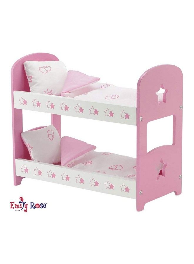 14 Inch Doll Pink And White Bunkbed Bed Bunk With Reversible Bedding Star ; Compatible With American Girl Wellie Wishers Dolls