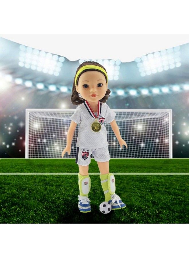 14 Inch Doll Clothes ; Usa 11 Pc 14 In Doll Soccer Sports Uniform Including Shoes & Accessories! ; Gift Boxed! ; Compatible With American Girl Wellie Wishers Dolls