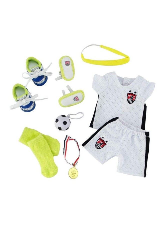 14 Inch Doll Clothes ; Usa 11 Pc 14 In Doll Soccer Sports Uniform Including Shoes & Accessories! ; Gift Boxed! ; Compatible With American Girl Wellie Wishers Dolls