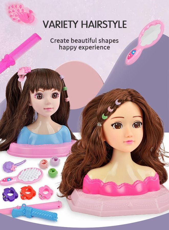 Long Hair Doll,Half Body Play House Dressing Braid Toy, Design Model Doll Head, Girls Playset with Beauty and Fashion Accessories