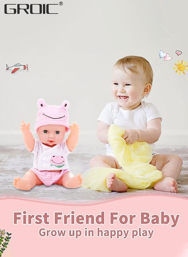 11-Inch Soft Body Baby Doll, Reborn Baby Dolls Lifelike Newborn Dolls, 3D Simulation Collection Baby Doll with Pink Cloths, Little Interactive Dolls with 4 Emotions Baby Sounds