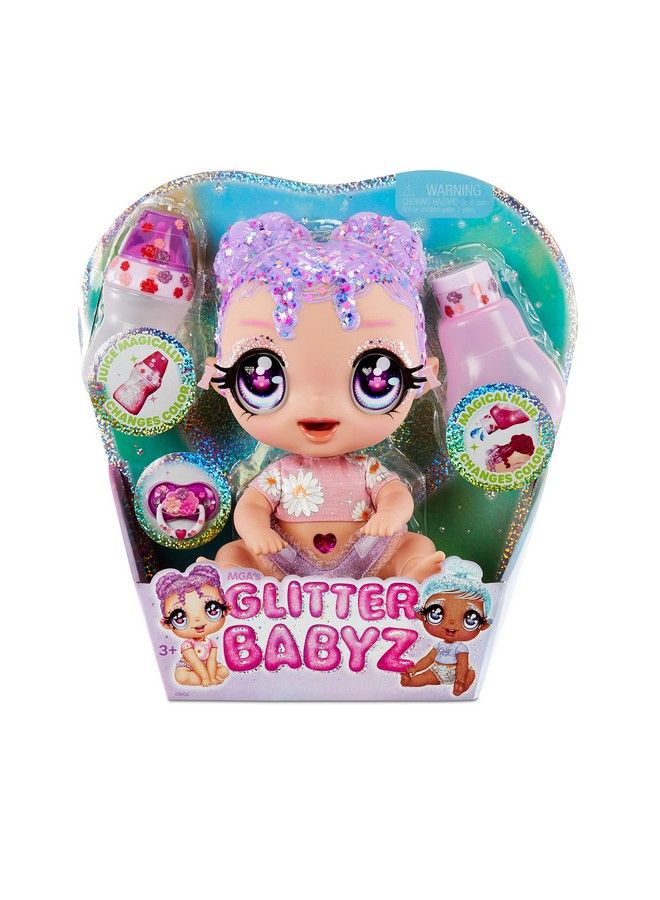 Glitter Babyz Lila Wildboom Baby Doll With 3 Magical Color Changes Purple Hair Flower Outfit Diaper Bottle Pacifier Gift For Kids Toy For Girls Boys Ages 3 4 5+ Years Old