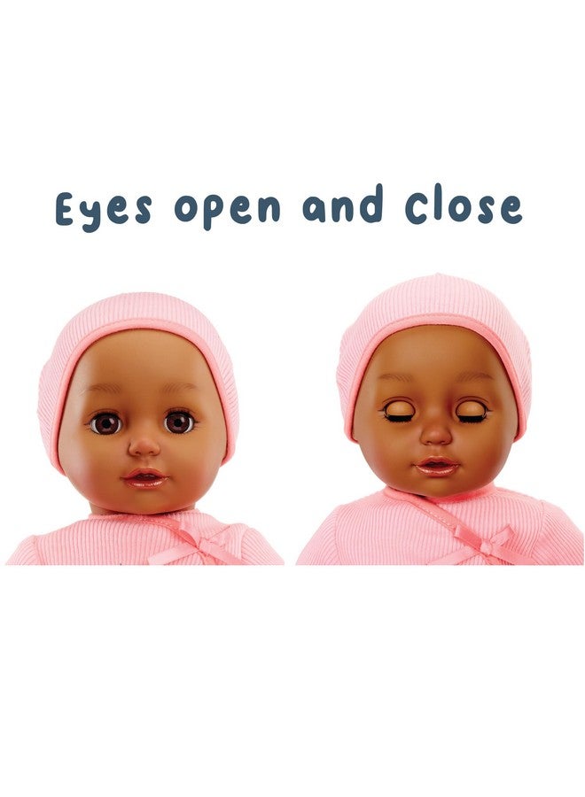 My First Baby Doll Harper Dark Brown Eyes: Realistic Softbodied Baby Doll For Kids Ages 1 & Up, Eyes Open & Close, Baby Doll With Bottle