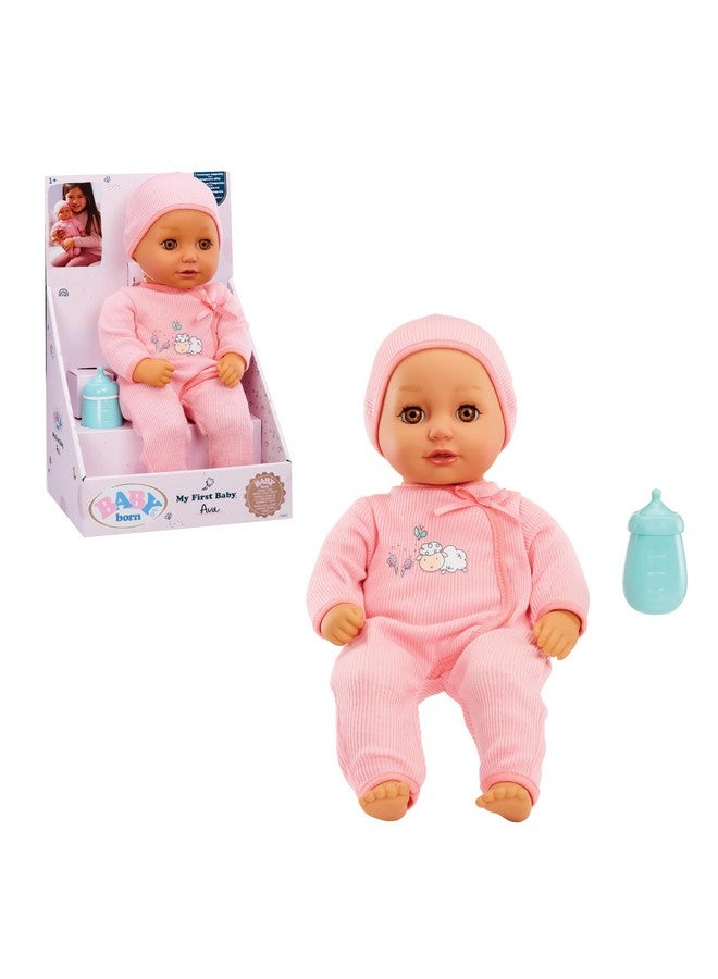 My First Baby Doll Ava Light Brown Eyes: Realistic Softbodied Baby Doll For Kids Ages 1 & Up, Eyes Open & Close, Baby Doll With Bottle