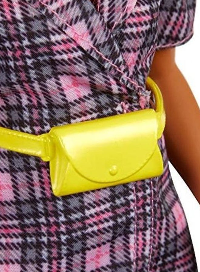 Fashion Doll With Puff Sleeve Plaid Blazer Dress