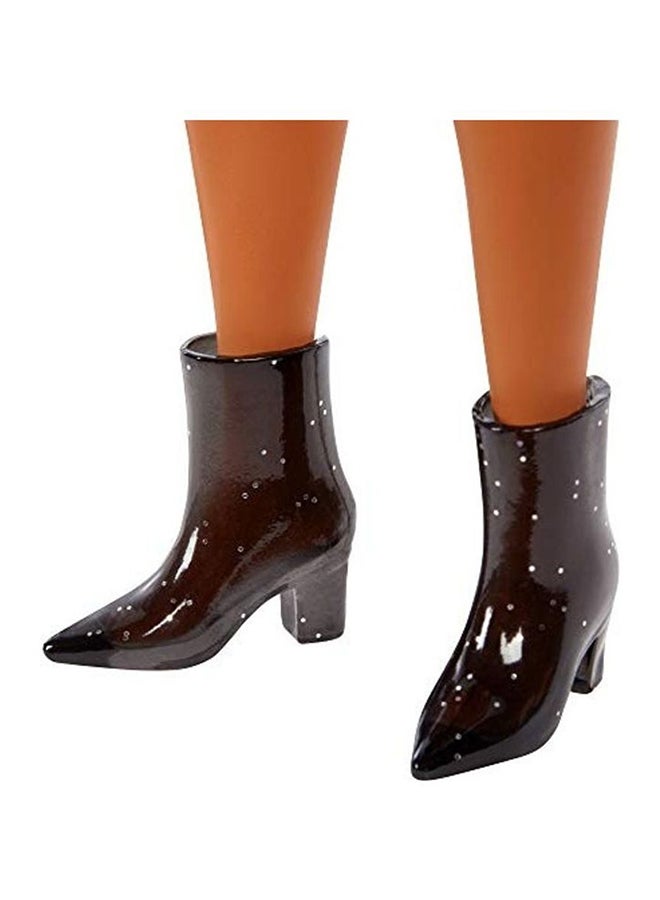 Fashion Doll With Puff Sleeve Plaid Blazer Dress