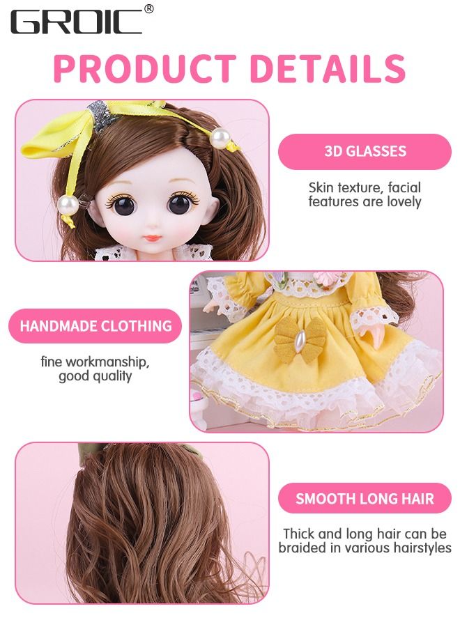 6.3 Inch Little Dolls BJD Doll 21 Ball Jointed Doll DIY Toys with Clothes Outfit Shoes Hair Makeup, Little Dolls Set with Mini Lolita Princess Dolls for Girls Compatible with Doll Houses