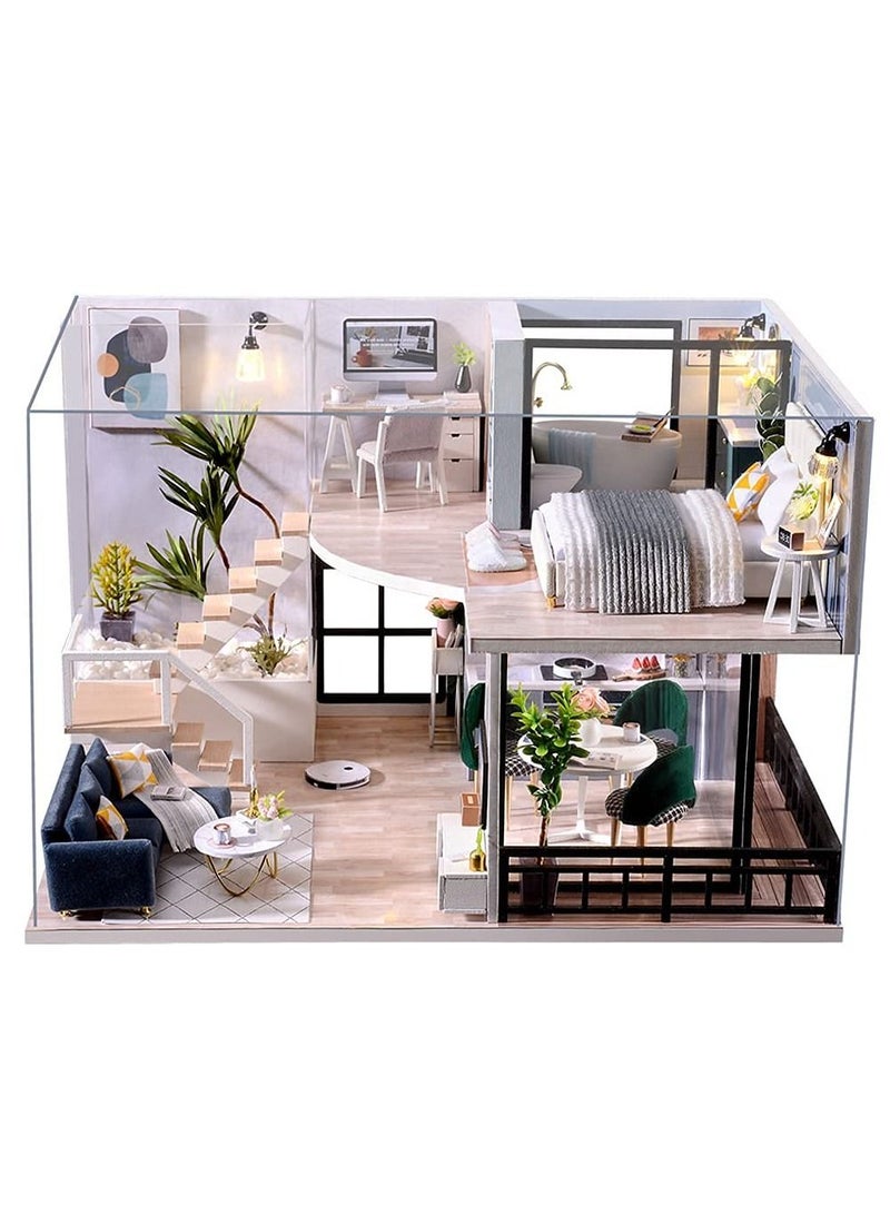 DIY Dollhouse Miniature with Furniture, DIY Wooden Dollhouse Kit Plus Dust Proof and Music Movement, Creative Room for Valentine's Day Gift Idea