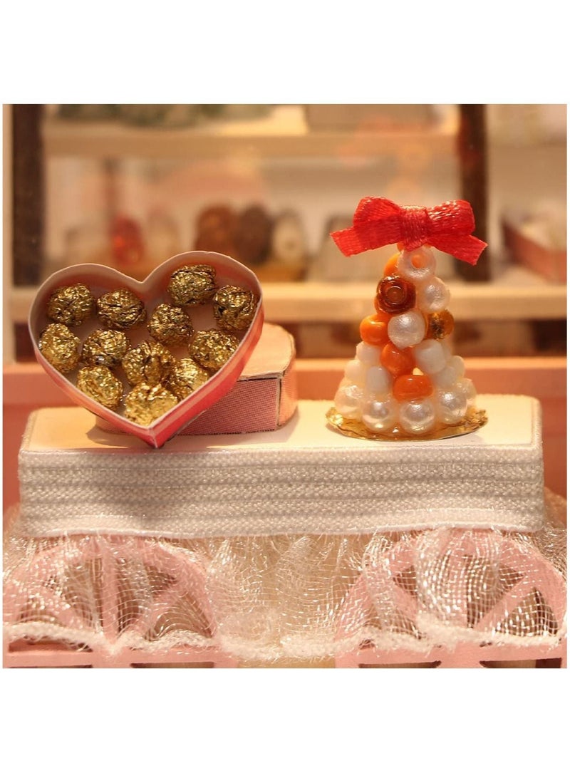 DIY Miniature Dollhouse Kit, Tiny House Kit with Music and Dust Proof, Miniature House Kit 1:24 Scale Chocolate Shop, Great Handmade Crafts Gift for Birthday