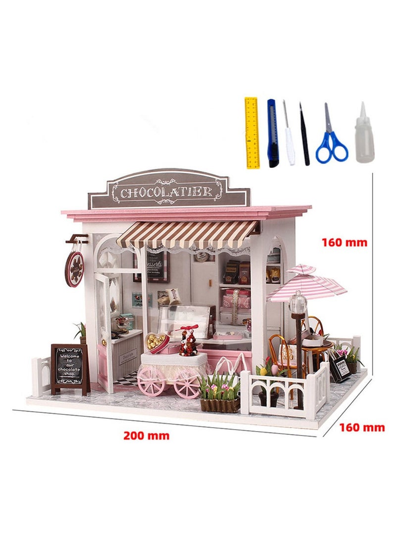 DIY Miniature Dollhouse Kit, Tiny House Kit with Music and Dust Proof, Miniature House Kit 1:24 Scale Chocolate Shop, Great Handmade Crafts Gift for Birthday