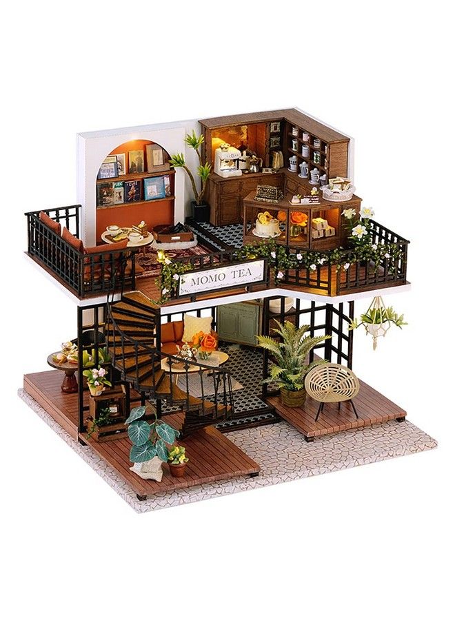 Dollhouse Miniature With Furniture Diy Wooden Dollhouse Kit Plus Dust Proof Creative Room Idea(Forest Tea Shop)