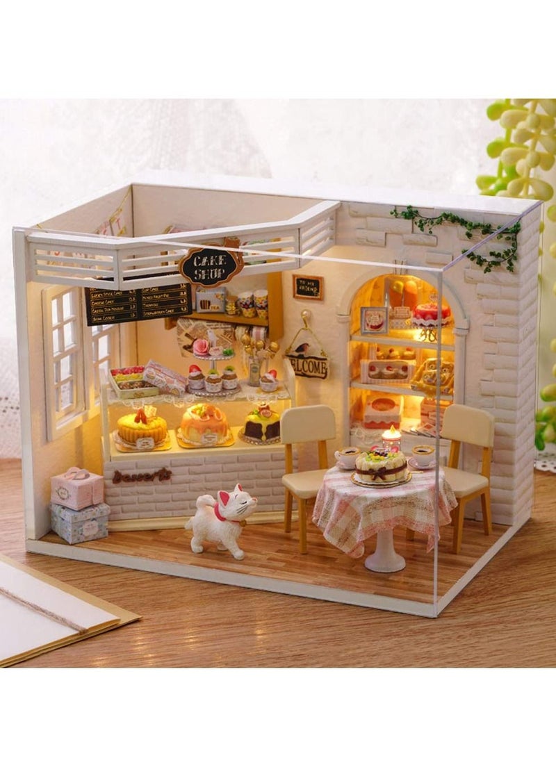 DIY Dollhouse Miniature with Furniture, DIY Wooden Dollhouse Kit Plus Dust Proof and Music Movement, Creative Room for Valentine's Day Gift Idea (Cake Diary)