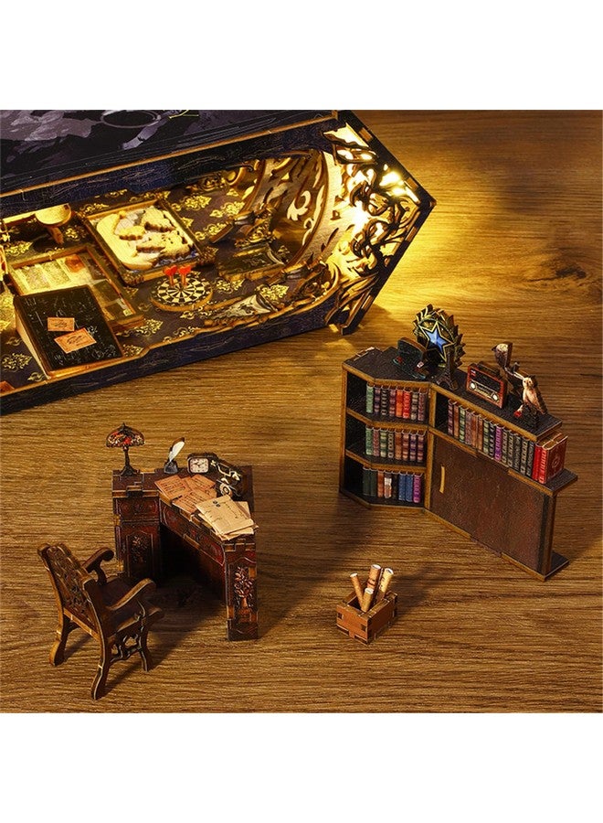 Dollhouse Diy Book Nook Miniature Kit Bookshelf Insert Decor 3D Wooden Puzzle Booknook Miniature Kit For Creative Ssembled Bookends (Detective Famous Agency)