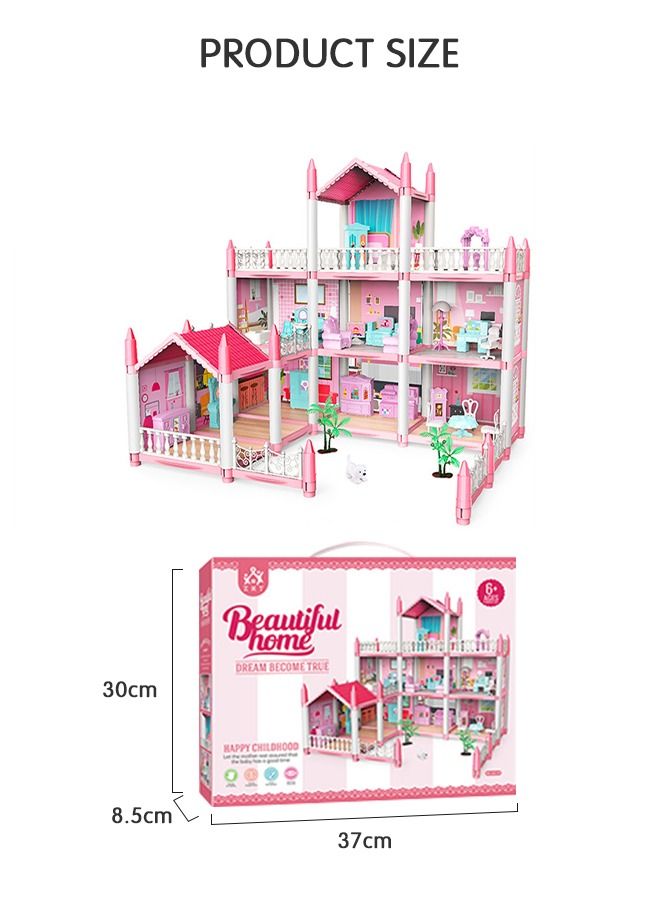 Doll House ，3 Story 9 Rooms Villa House，DIY Building Playset, Decorating Dollhouse Accessories and Furniture,Gift for kids