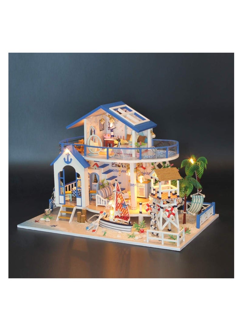 DIY Dollhouse Kit Wooden Miniature with Furniture and Music Tiny House Building Kits Blue Sea Legend Gift for Birthday