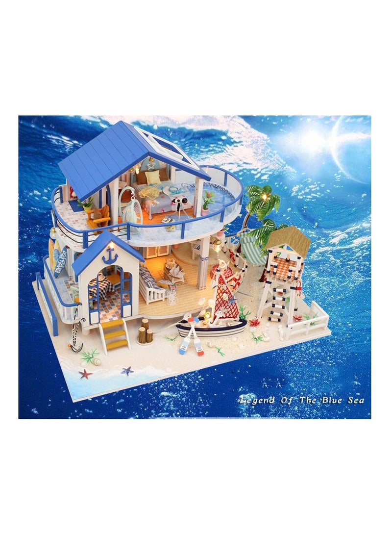 DIY Dollhouse Kit Wooden Miniature with Furniture and Music Tiny House Building Kits Blue Sea Legend Gift for Birthday