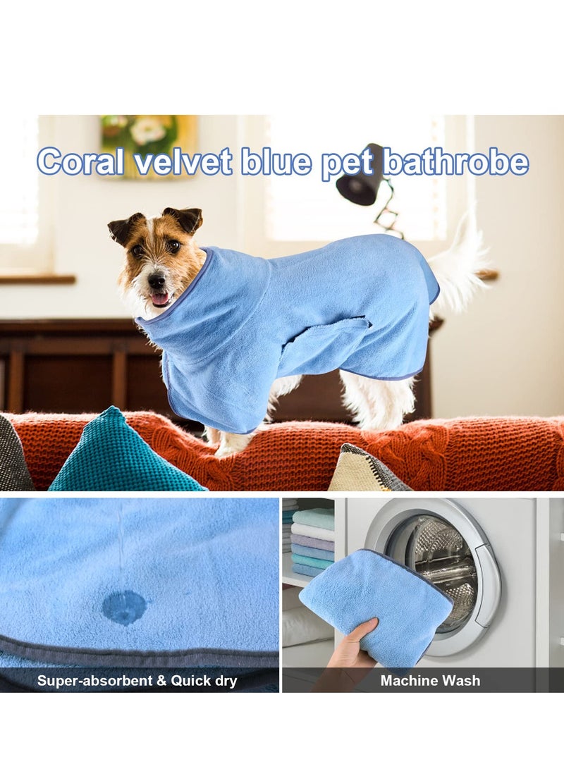 Dog Bathrobe, Dog Robes for After Bath, Dog Drying Coat for Small, Medium Dogs Super Absorbent Pet Dog Drying Towel, Adjustable Puppy Bathrobe Soft Dog Hair Drying Bag After Shower, M/50cm, Blue