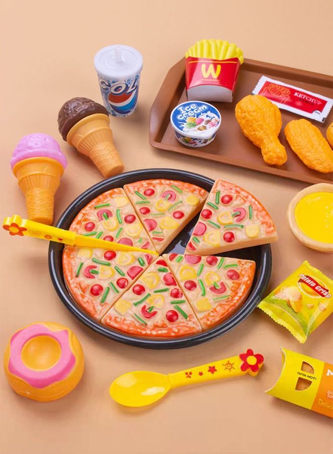 56PCS Fast Food Toys Play Food Toy Set,Kitchen Pretend Play Accessories Toy,Including Hamburger French Fries Ice Cream,Early Learning & Pretend Play Toy,Play Kitchen Accessories for Toddlers