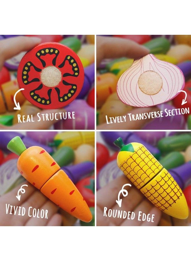 Wooden Play Food For Kids Kitchen Toys For Toddlers Cutting Pretend Toy Food Wooden Fruits Vegetables Gift For Boys Girls Educational Toys