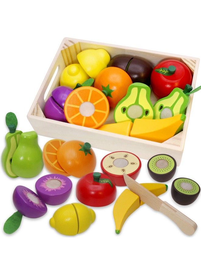 Wooden Play Food For Kids Kitchen Cutting Fruits Toys For Toddlers Pretend Vegetables Gift For Boys Girls Educational Toys