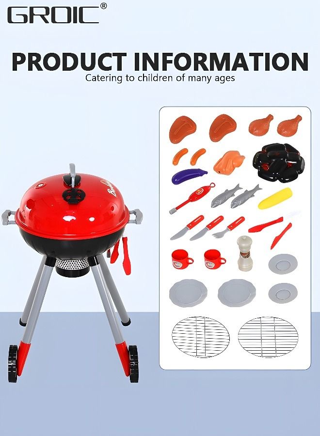 BBQ Play Set Toys for Kids,Barbecue Playset Food Cooking Playset Kitchen Playset with 1 Barbecue Grill, 2 Cooking Grates, Meats, Vegetables, Utensils, Kitchen Pretend Play