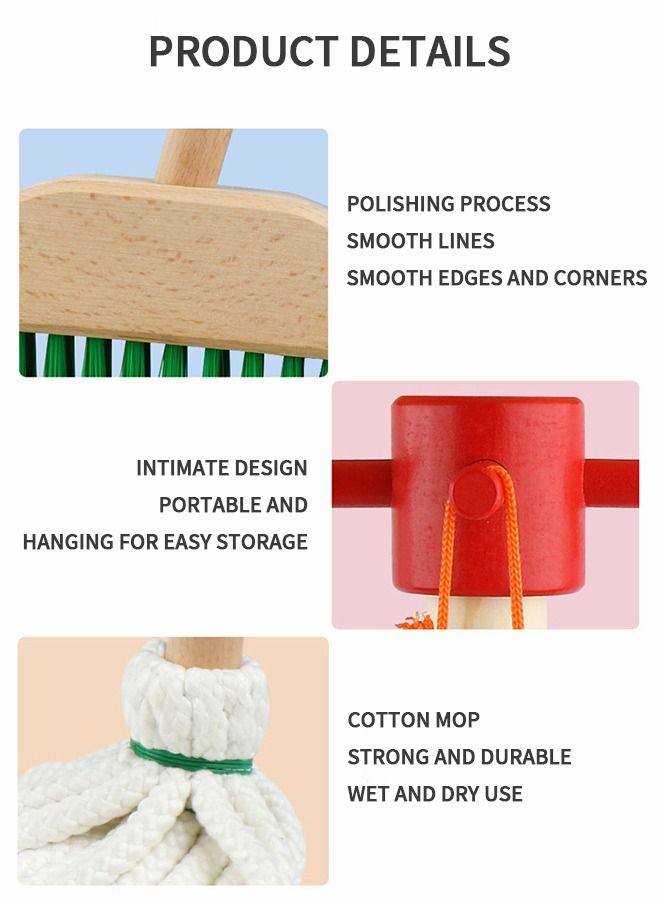 Kids Cleaning Set,wooden Cleaning Tool,toy Cleaning Set Includes Broom, Mop, Duster And Organizer, Housekeeping Toy Set, Stem Toys