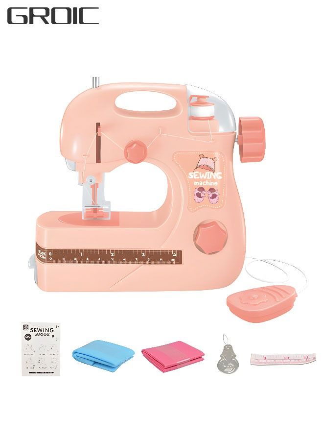 Portable Mini Sewing Machine with Light,DIY Sewing Kit Set,Portable Multi-Purpose Crafting Mending Machine Toy,Pretend Toy for Kids