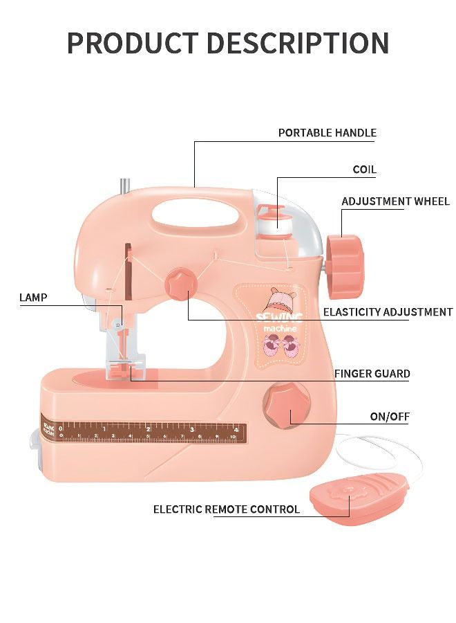 Portable Mini Sewing Machine with Light,DIY Sewing Kit Set,Portable Multi-Purpose Crafting Mending Machine Toy,Pretend Toy for Kids