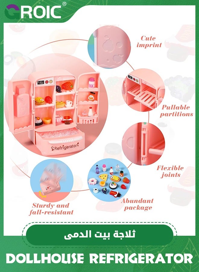 35PCS Dollhouse Refrigerator Mini Fridge Toy with Mini Food Set, Kitchen Furniture Food Toys Dollhouse Miniatures, Decorations Bottles Fruits Desserts for Children