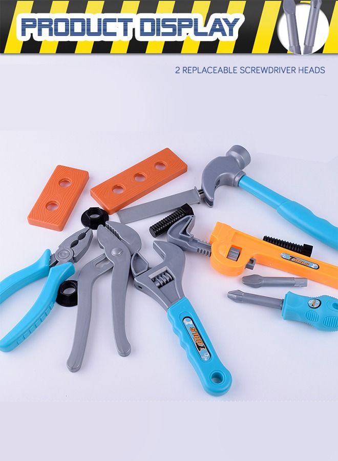 15PCS Kids Tool Set Pretend Play Construction Toy with Tool Box Pliers Hammer Spanner Screwdriver Construction Accessories